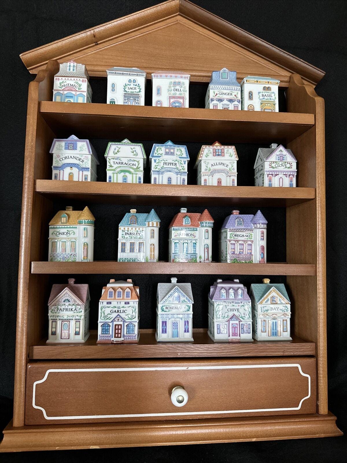 Lenox Spice Village 1989 Set Of 19 Spice House Jars And Wooden Rack Vintage