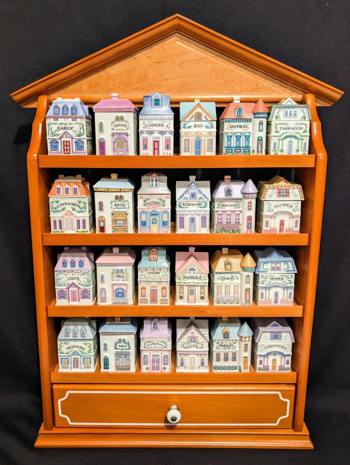 1989 LENOX Spice Village  Porcelain Complete Set (24) Wooden Display Rack "NICE"