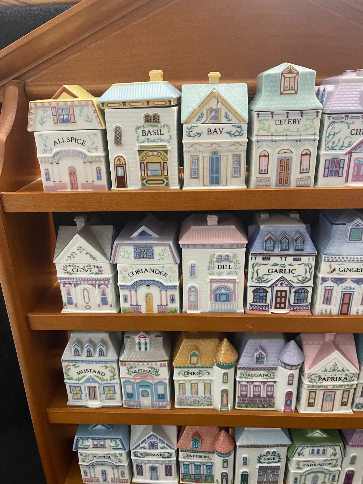 Vintage Lenox Spice Village 1989 Complete Set w/Wood House Rack All 24 Jars