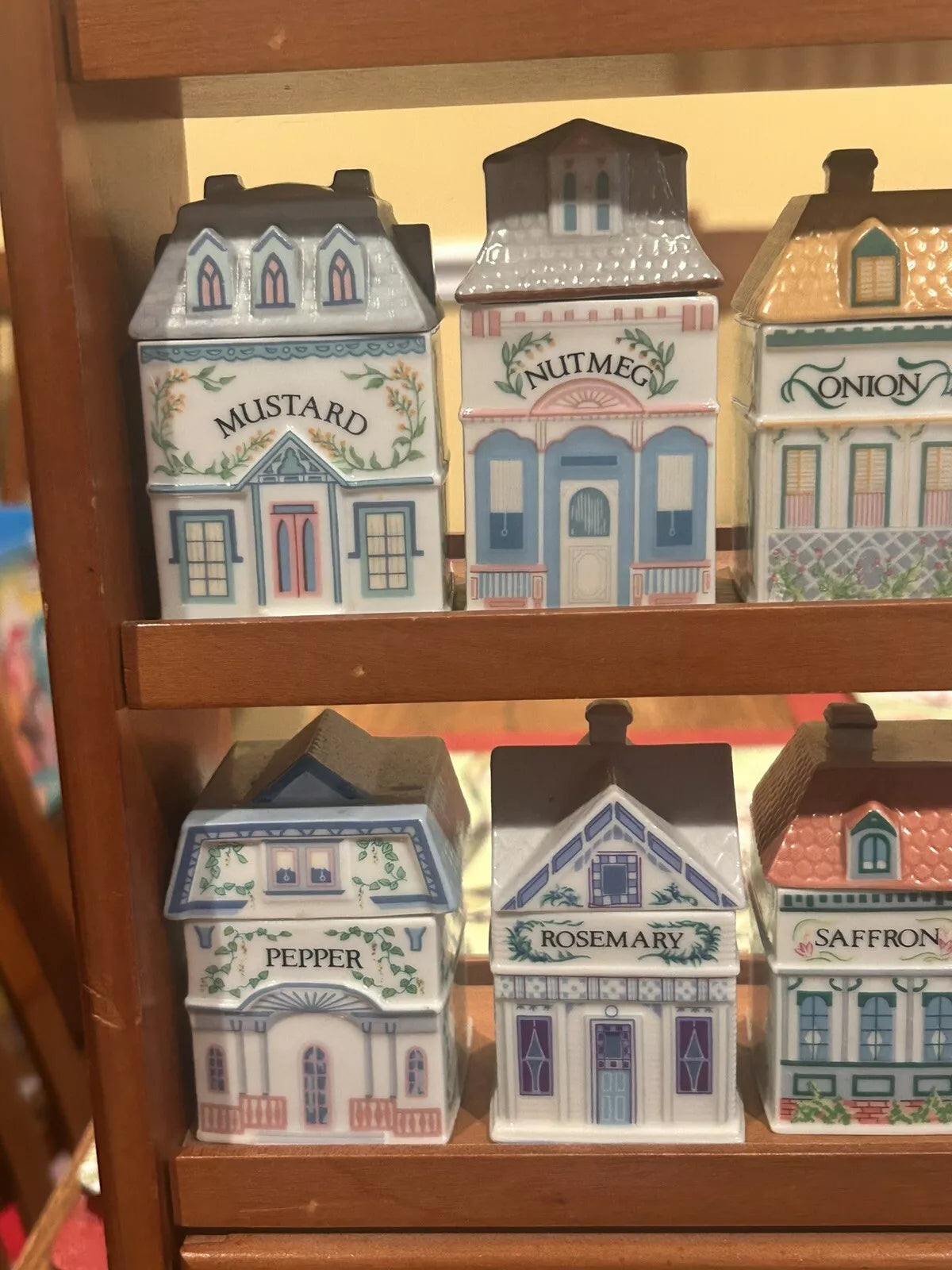 Vintage 1989 Lenox Spice Village Spice Jar Complete Set of 24 Houses with Rack