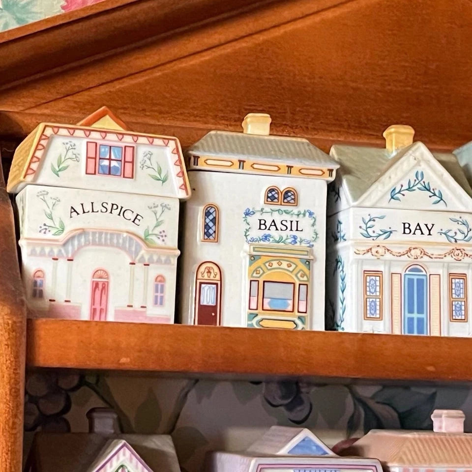 VINTAGE 1989 LENOX Spice Village Complete Set 24 Jar & Rack Porcelain Wood MINTY